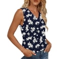thumbnail image 4 of Women's Sleeveless V Neck White Floral Print Tank Tops Casual Summer Loose Fit Blouses Tunic Shirts for Beach Daily, 4 of 6