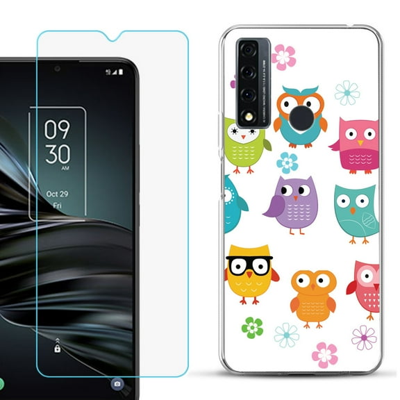 Slim-Fit Fashion Phone Case for TCL 20 XE, with Tempered Glass Screen Protector, by OneToughShield ® - Happy Owl