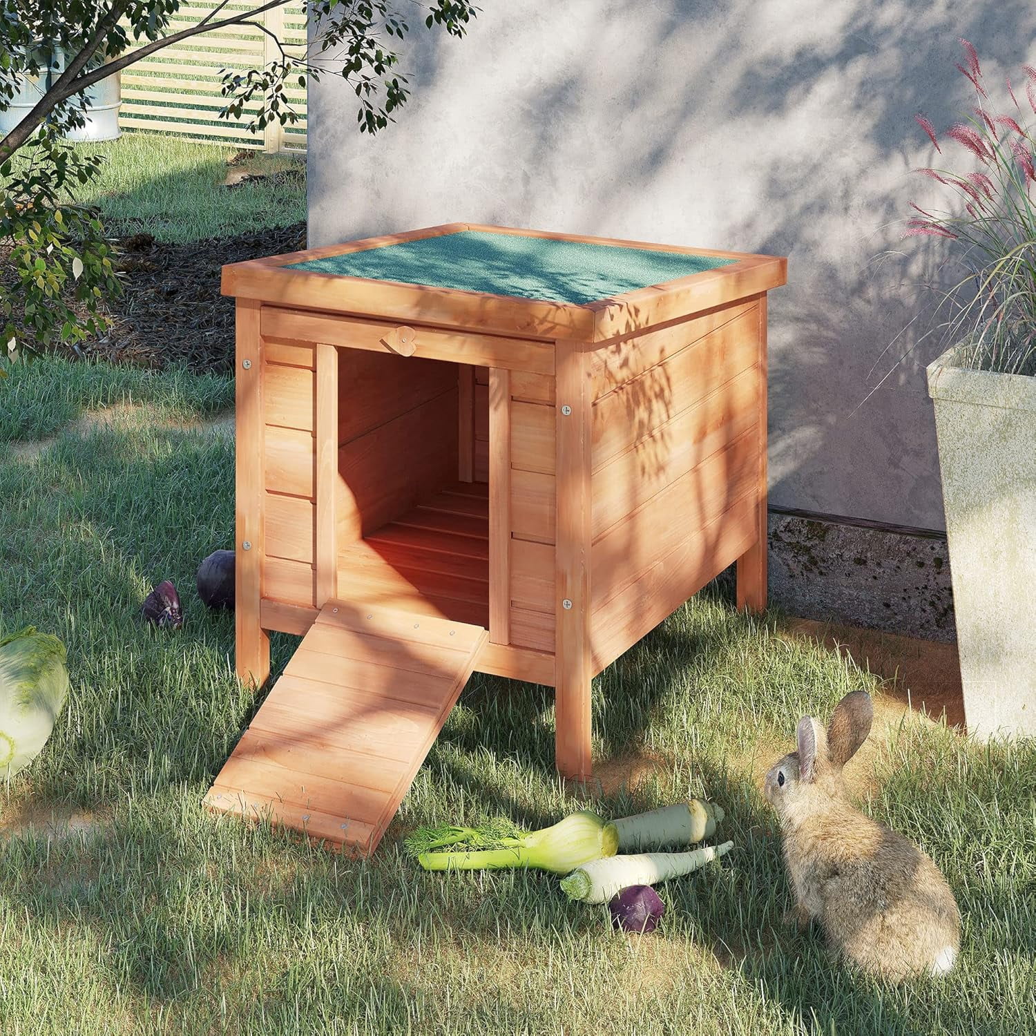 WSWJY Small Wooden Rabbit Hutch Bunny Cage Guinea Pig Cage Duck House Dog House with Openable & Waterproof Roof, Natural