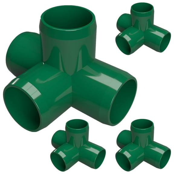 FORMUFIT PVC Fitting, 4-Way Tee Side Outlet , Furniture Grade, 1" Size, Green, 4-Pack (F0014WT-GR-4)