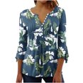 thumbnail image 1 of Blusa de verano para mujer con estampado de pliegues sexy y mangas 3/4 con cuello en V y botones OAVQHLG3B Store  lin121212, 1 of 5