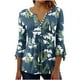 thumbnail image 1 of Blusa de verano para mujer con estampado de pliegues sexy y mangas 3/4 con cuello en V y botones OAVQHLG3B Store  lin121212, 1 of 5