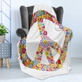 thumbnail image 4 of Groovy Soft Flannel Fleece Throw Blanket, Floral Peace Sign Summer Spring Blooms Love Happiness Themed Illustration Print, Cozy Plush for Indoor and Outdoor Use, 60" x 80", Multicolor, by Ambesonne, 4 of 5