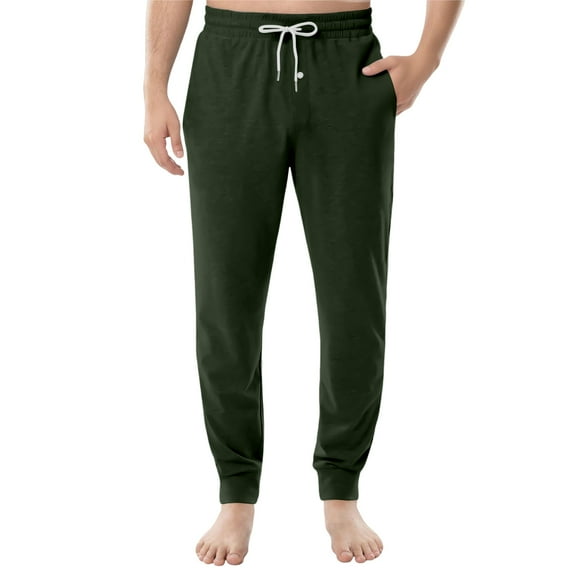 Men's Soft Pajama Lounge Pants Solid Color Elastic Waist Pajamas with Pockets Drawstring Sleepwear Lounge Pants Button Fly Comfortable Casual Lightweight Soft Loose Fit Lounge Pj Bottoms,Green 2XL