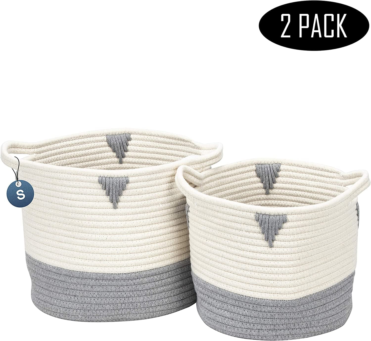 Set of 2 Laundry Basket Cotton Rope Basket Woven Storage for Toys