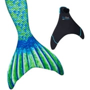 Fin Fun Mermaidens - Mermaid Swimming Tails with Monofin for Adults, Adult L Size, Aussie Green, 2 Pcs