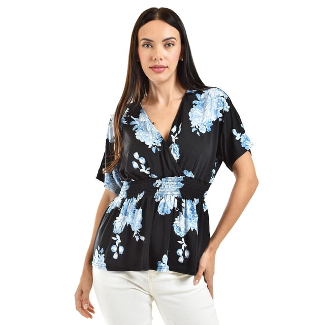 Blusa escote cruzado Roman Fashion /Juvenil, 6931 (Negro / Azul) negro CH