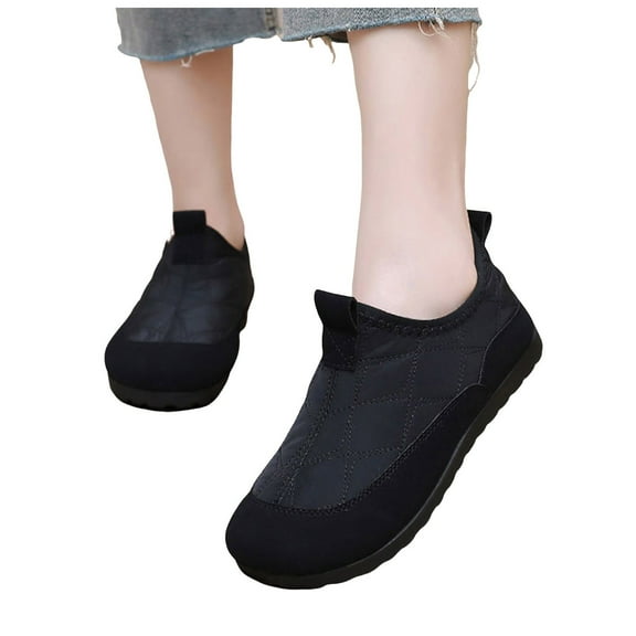 Rokment Womens Snow Boots with Fleece Lined 2025 Comfortable Fashion Quilted Suede Patchwork Slip on Walking Flat Winter Ankle Booties