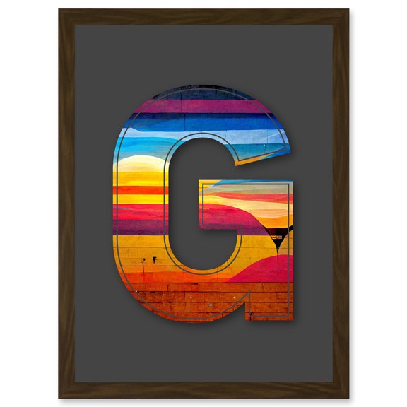 Letter G Bright Abstract Landscape Decorative Graffiti Mural Alphabet Initial Stencil Artwork Framed Wall Art Print A4