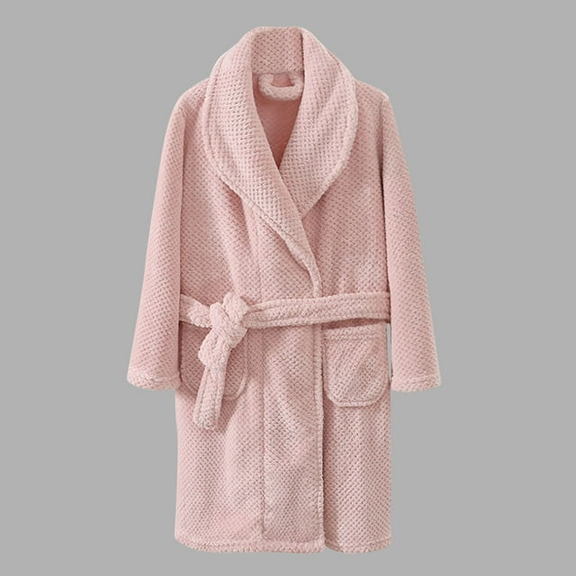 TIMIFIS Pink Fleece Fuzzy Bathrobe for Boy and Girls Solid Color Long Sleeve Robes with Pockets Soft Loungewear Pajama Robe Warm Comfy Sleepwear Kids Fall Winter Nightwear, for 4-15T