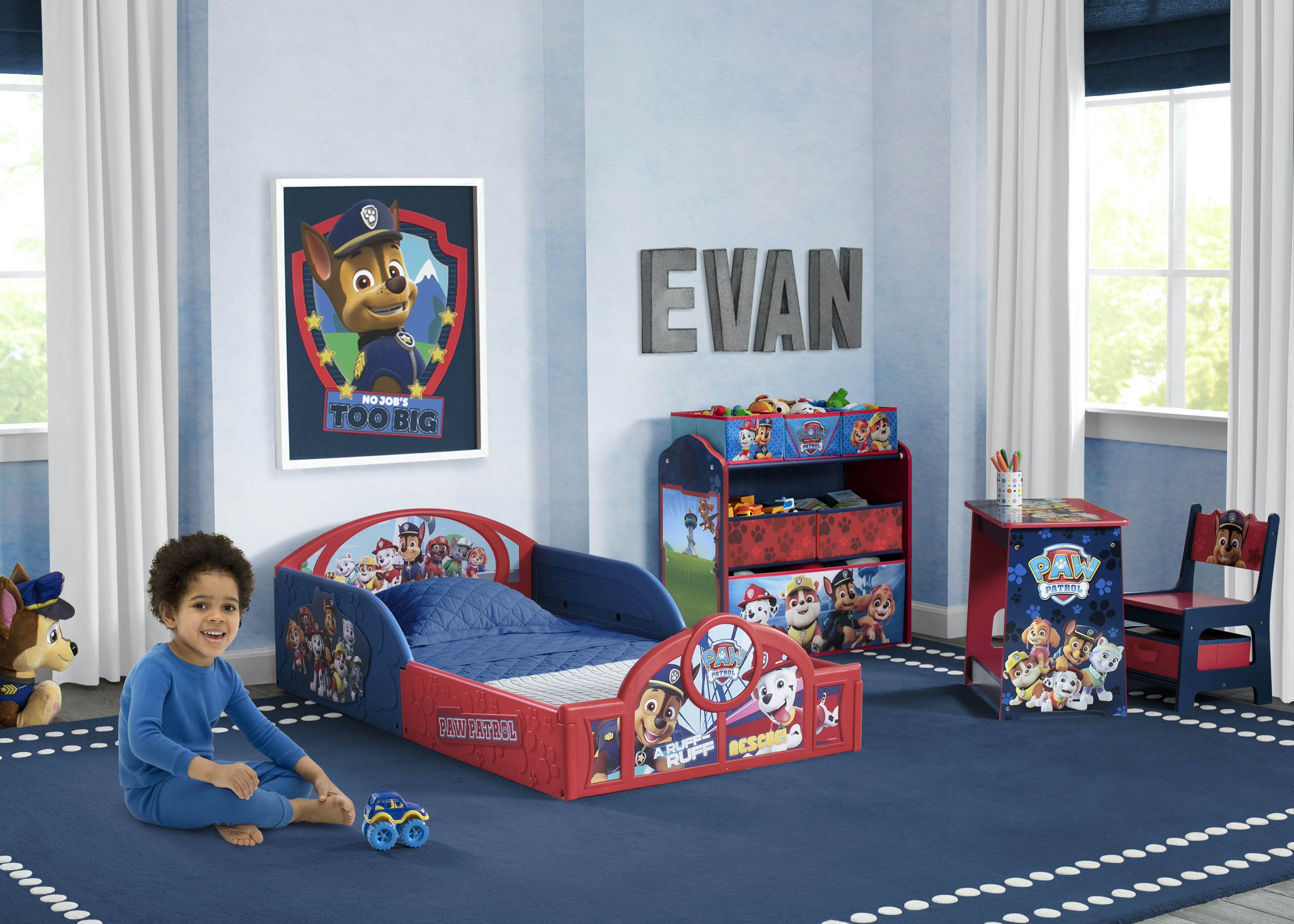 Nick Jr. PAW Patrol 4-Piece Room-in-a-Box Bedroom Set by Delta Children - Includes Sleep & Play Toddler Bed, 6 Bin Design & Store Toy Organizer and Desk with Chair - image 2 of 14