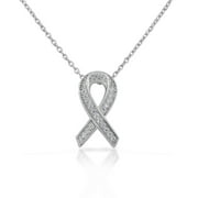 925 Sterling Silver Small CZ Breast Cancer Awareness Ribbon Pendant Necklace