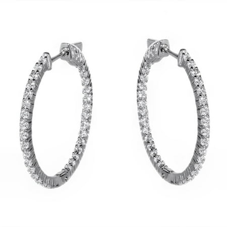 Pori Jewelers CZ 18kt White Gold-Plated Sterling Silver Hoop Earrings