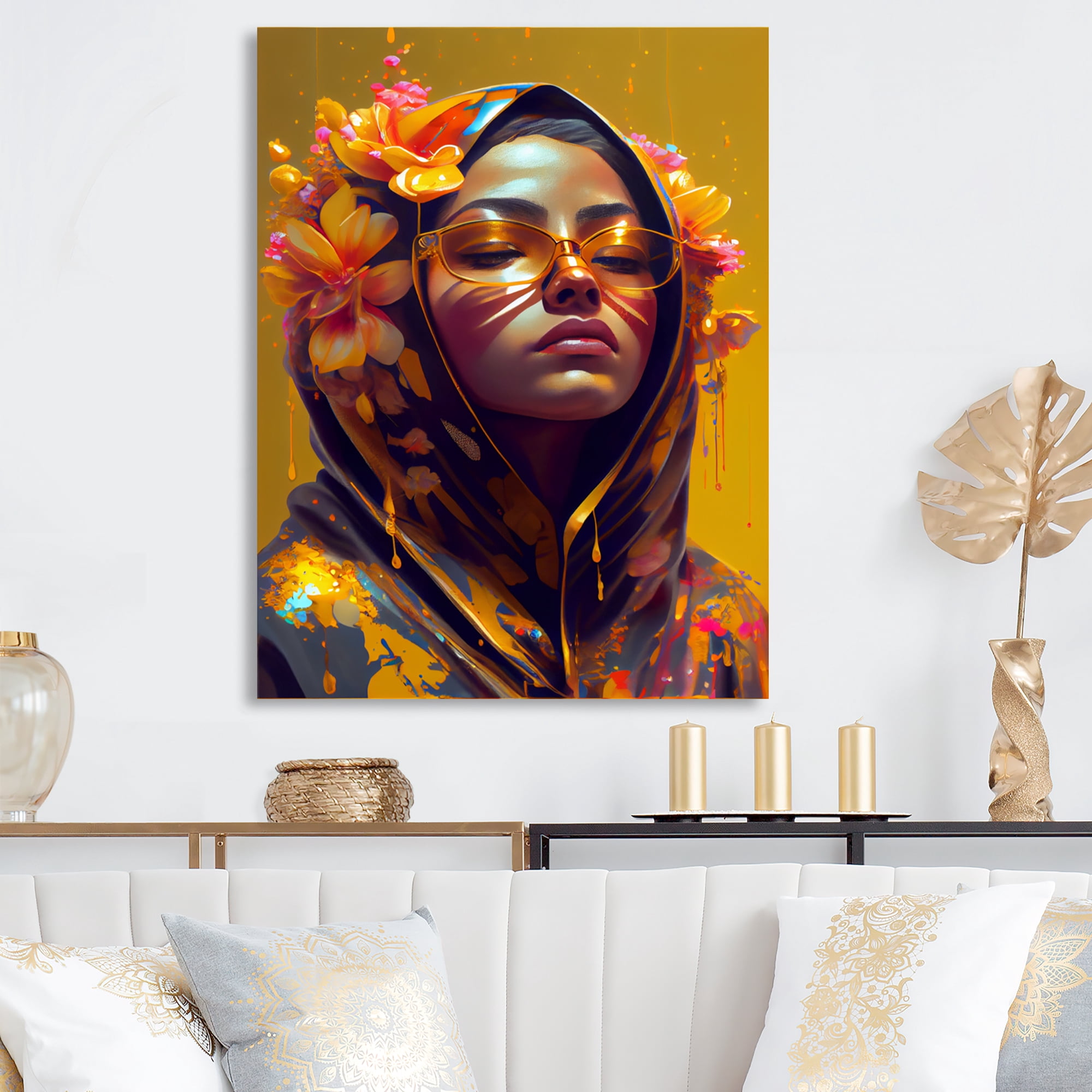 Designart Stylish Arabic Woman With Floral Hijab II Canvas Wall Art