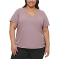 thumbnail image 1 of Calvin Klein Womens Textured Side Ruched Embellished T-Shirt, Purple, Plus Size, 2X, 1 of 1