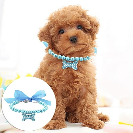 Malltop Shawn Pet Pearl Collar for Small Pet Cat Dogs Collar Dog Bone Adjustable Pendant Jewelry