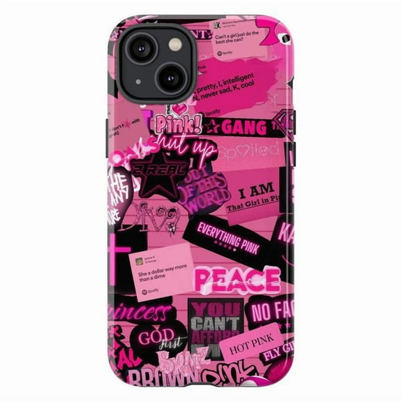 Hot Pink Collage Phone Case, Bold Quote and Graphic Text Artistic Design, Trendy Aesthetic Protective Cover for iPhone 17 16 15 14 13 12 11 Pro Max Plus Mini
