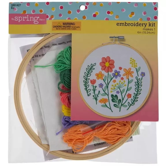 Easter Flowers Embroidery Kit with Hoop and Floss - Makes One 6 Inch Piece
