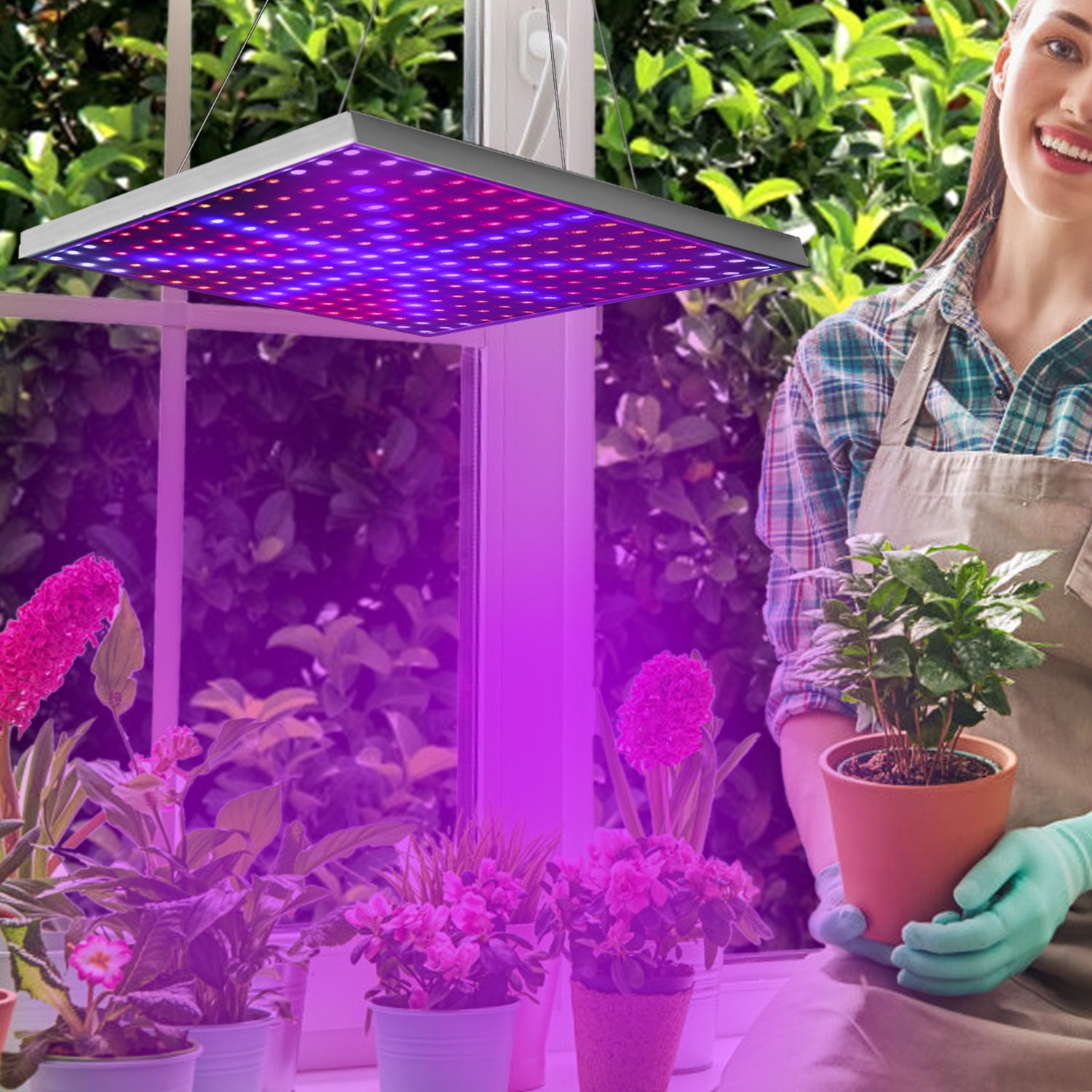 LED Grow Light, Full Spectrum Hanging 225 LEDs Plant Grow Lamp, Indoor Grow Light for Greenhouse Succulents Seedlings Plants Veg and Flower, 15W LED