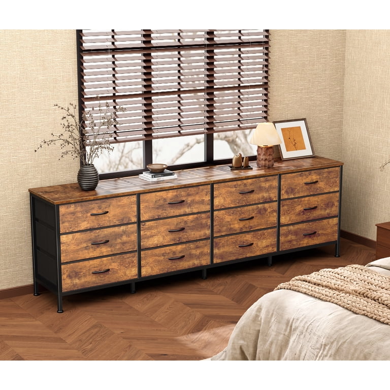 Amadwell 70" Dresser TV Stand, 12 Fabric Drawers, Rustic photo 5