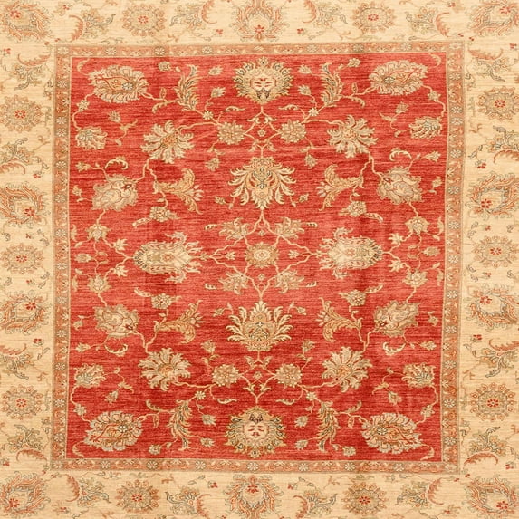 Ahgly Company Indoor Square Abstract Scarlet Red Oriental Area Rugs, 7' Square