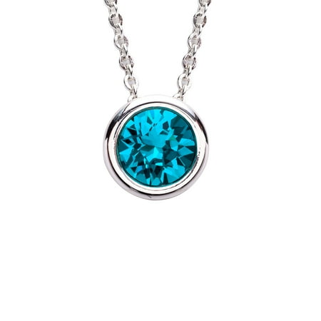 X & O Crystal Luxe Silver Plated Swarovski Blue Zircon Crystal Birthstone Necklace