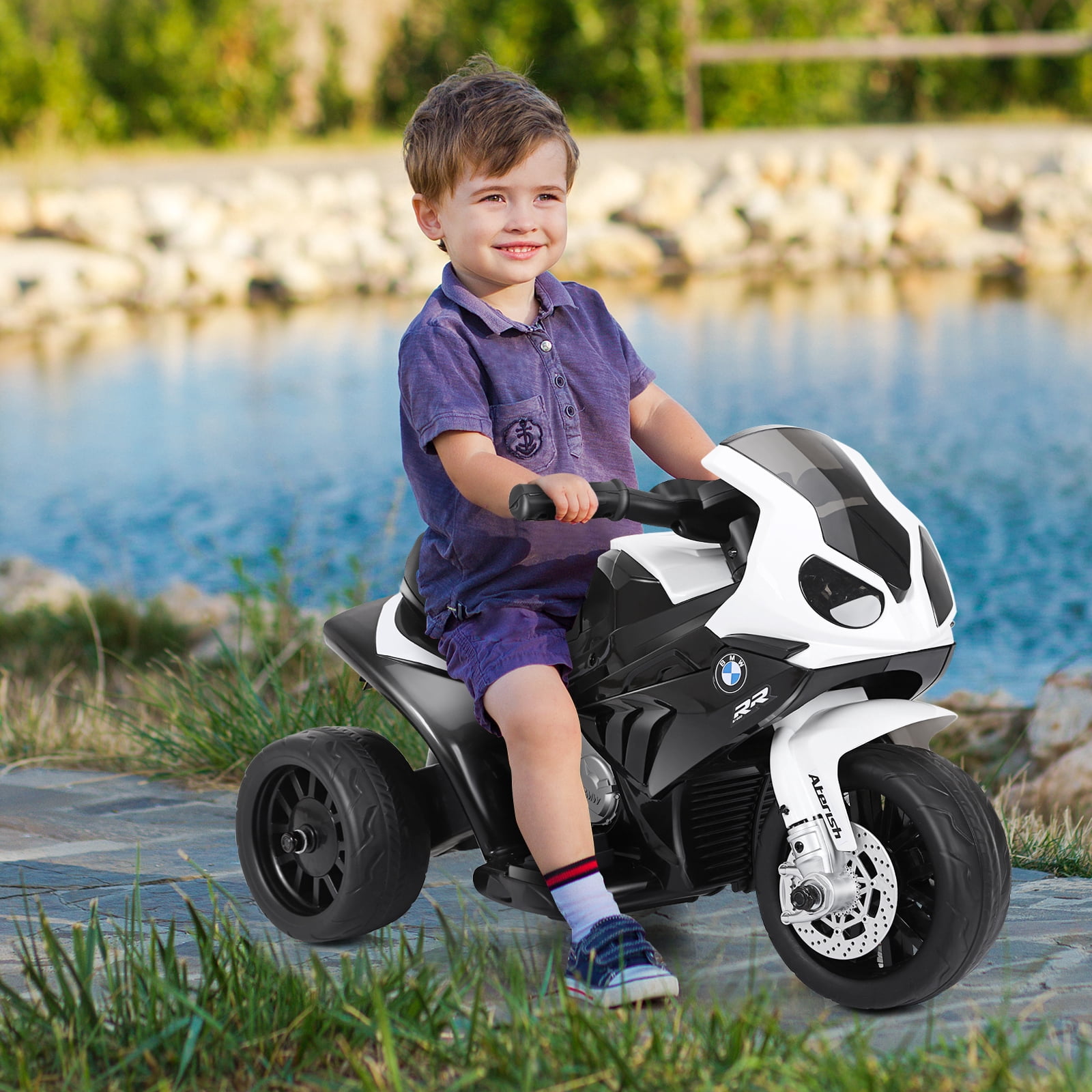 Costway Kids Ride On Motorcycle BMW Licensed 6V Electric 3 Wheels Bicycle Music & Light Black