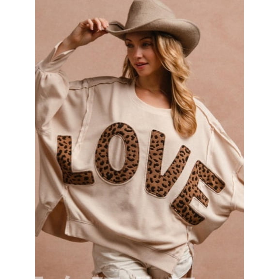 Cozy Sweatshirt with Leopard "LOVE" Lettering