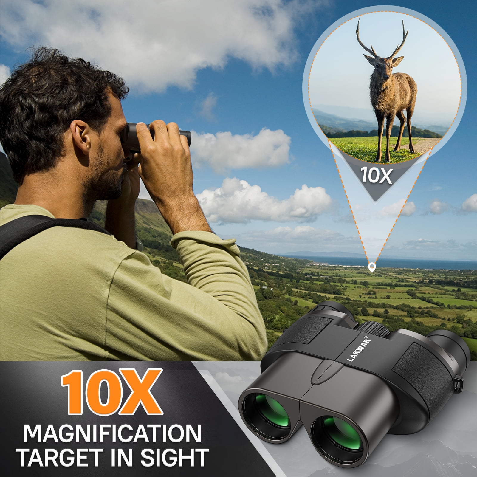 LAKWAR 10x25 Compact Binoculars for Adults and Kids，Small Portable Binoculars Lightweigh tfor Bird Watching Hunting-Black