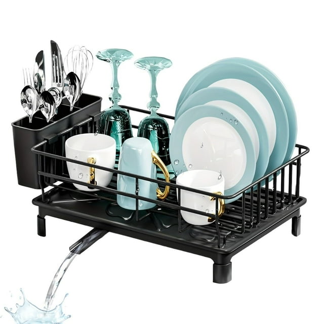 Escurridor de Trastes Acero Inoxidable,Trastero Escurridor para Encimera de Cocina con Drenaje Automático,Organizador sobre Fregadero Utensilios de Cocina,Organizador de Platos (Negro)