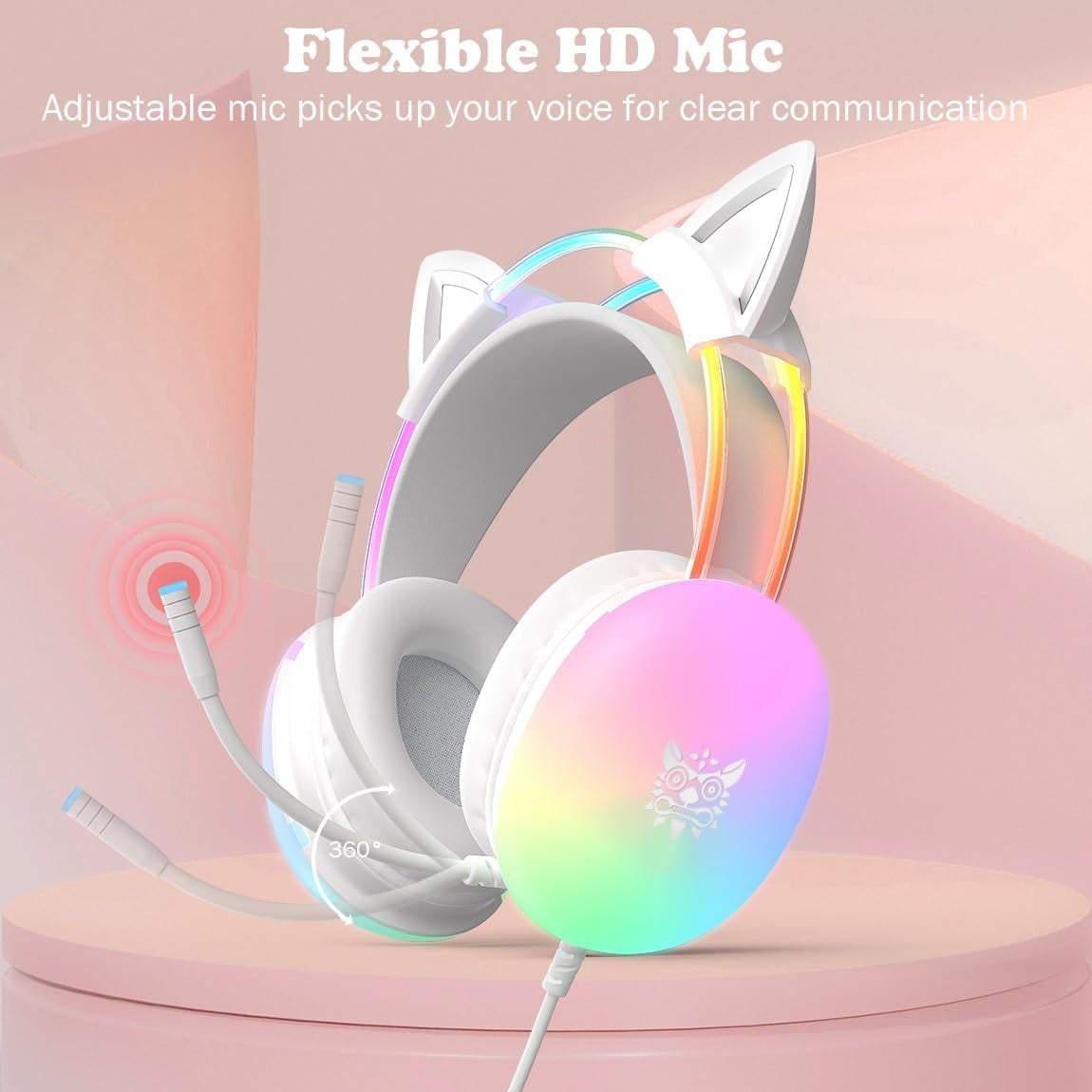 ONIKUMA RGB Cat Ear Gaming Headset with Mic, Wired Gaming Headphones for PC, Switch & Laptop with Surround Sound