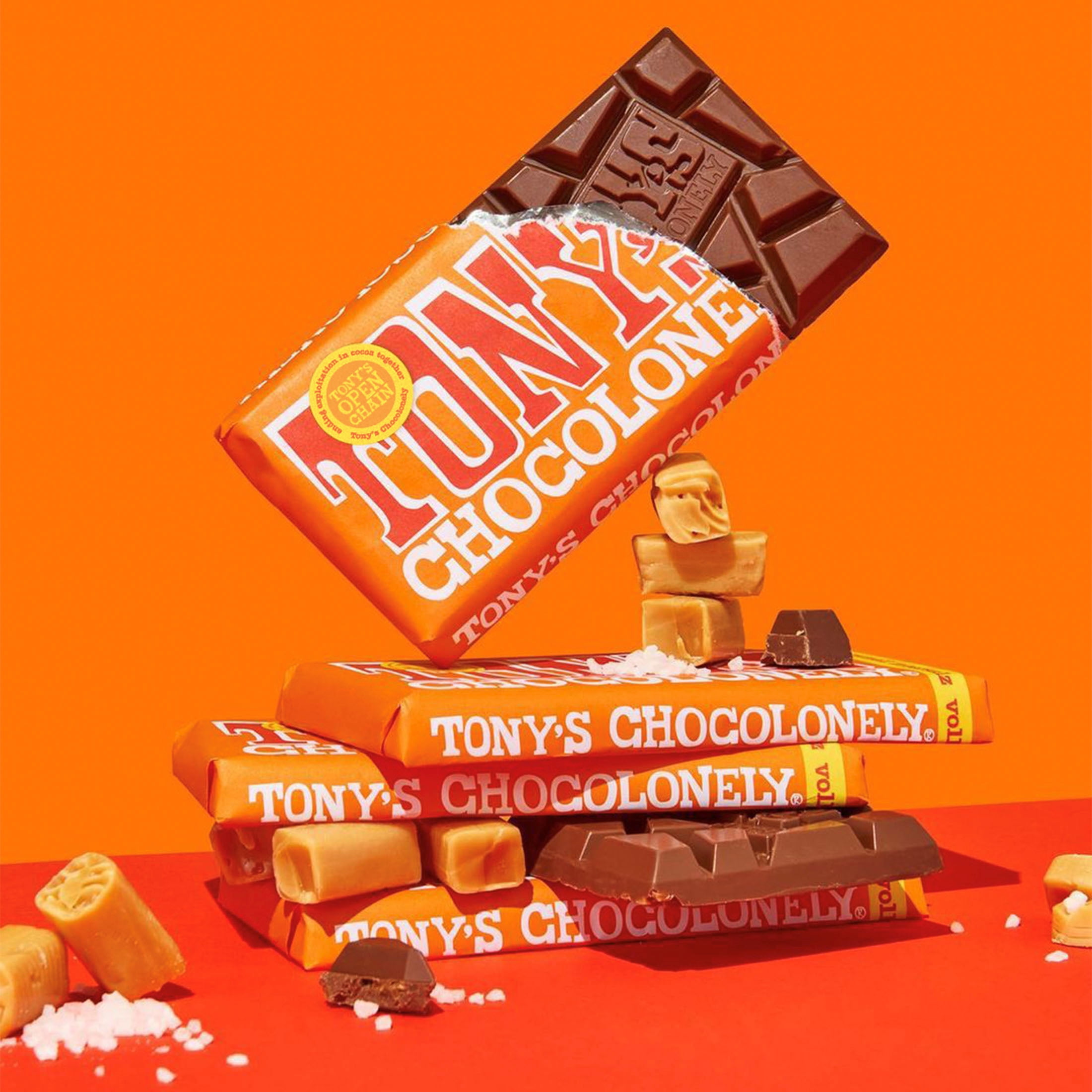 (3 pack) Tony's Chocolonely Milk Chocolate Bar with Caramel and Sea Salt, 6.35 oz