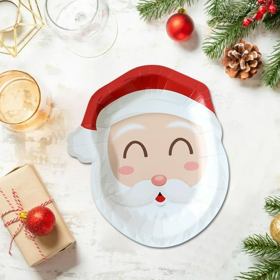 Vrorvz 10 Pack Three Shapes Santa Reindeer Tree Plates Christmas Plates Christmas Paper Plates Food Safe Disposable Sturdy Festive for Parties 9.3x7.9in Multicolor