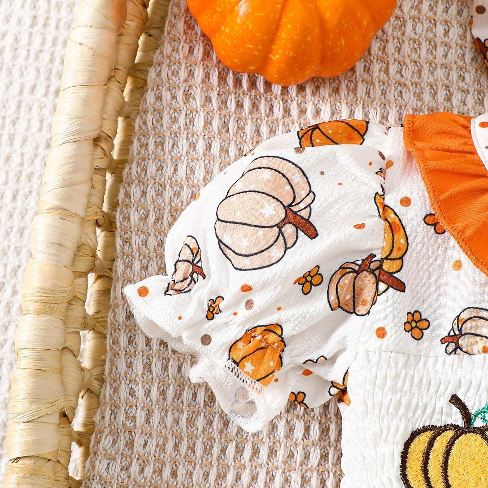 thumbnail image 2 of Newborn Baby Girl Smocked Pumpkin Outfit Long Sleeve Plaid Bubble Romper Infant Halloween Thanksgiving Outfit - Product Details 2 of 9