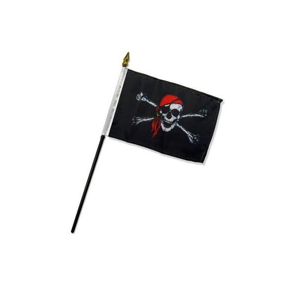Red Bandana Jolly Roger 4x6in Stick Flag