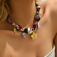 thumbnail image 3 of 18K Gold Plated Silk Scarf Necklace for Women, Bandana Necklace with Stainless Steel Charms Choker, Vintage accessories Flower Sun Coin Butterfly Pendant Necklaces, Boho Christmas Gifts, 3 of 6