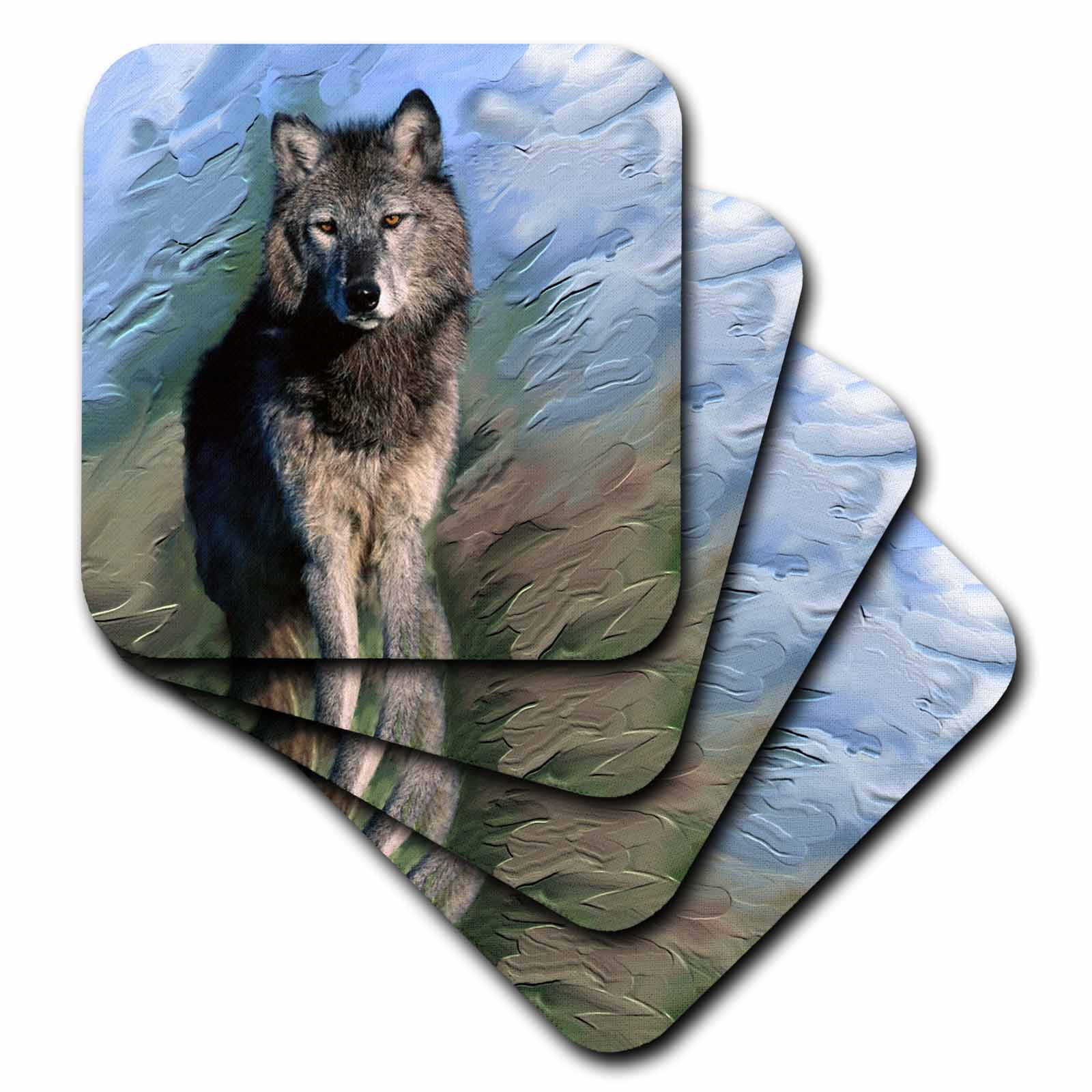 3dRose cst_51794_3 A Closeup of a Wolf Ceramic Tile Coasters Set of 4 