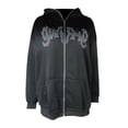 thumbnail image 2 of Faithtur Couple Spring Jacket, Rhinestone Letters Long Sleeve Hooded Loose Coat, Women Men Full Zip-Up Fall/Winter Jackets, 2 of 4