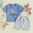 thumbnail image 2 of Bagilaanoe 2pcs Toddler Easter Outfits Baby Boy Shorts Set Letter Print Short Sleeve T-Shirts Tops + Shorts 3M 6M 12M 18M 24M 3T Kids Casual Summer Clothes, 2 of 8