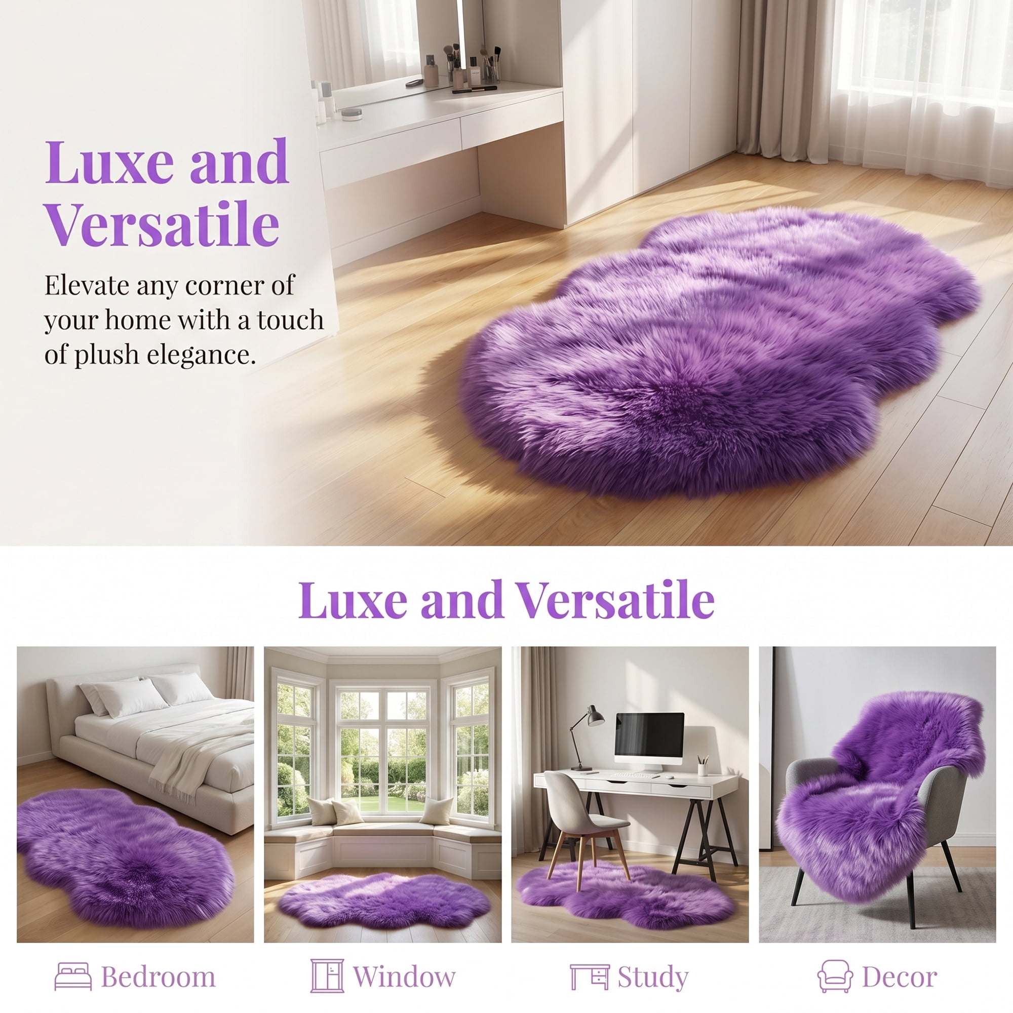 Unique Bargains Ultra Fluffy Bedroom Non Slip Fuzzy Shaggy Area Rug 35" x 24" Purple