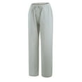 thumbnail image 4 of TMOYZQ Women's Summer Cotton and Linen Wide Leg Pants with Pockets Casual Elastic Waist Drawstring Lounge Pants Loose Work Long Trousers S-3XL, 4 of 9