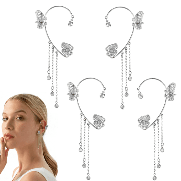 4 Pcs Butterfly Ear Cuffs Earrings for Women Butterfly Ear Wrap No Piercing Ears Climber Clip Jewelry for Cosplay Costume