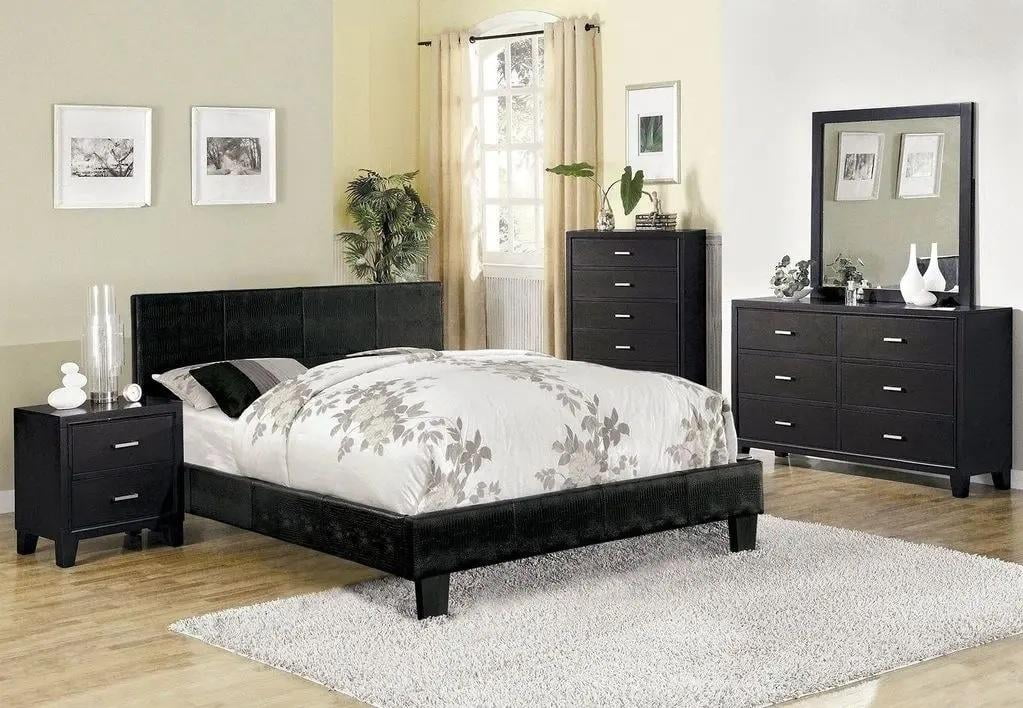 Contemporary Black Solid Wood Full Bedroom Set 5pcs FOA CM7793BK-F Wallen - Walmart.com