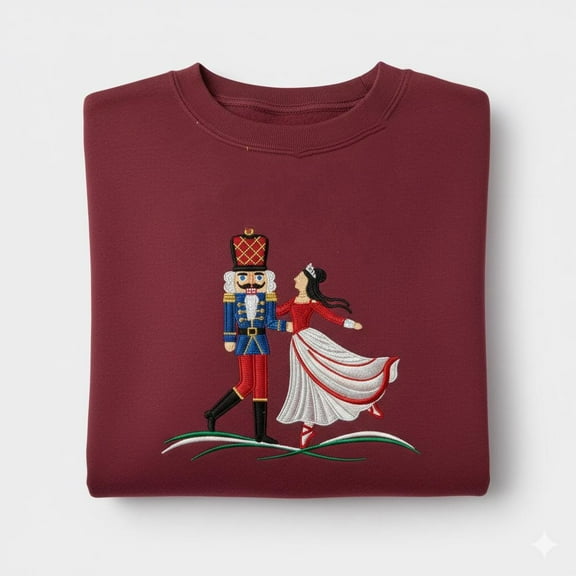 Embroidered Nutcracker and Ballerina Dance Sweatshirt, Christmas Couple Dance Embroidered, Clara and Nutcracker Crewneck, Holiday Ballet