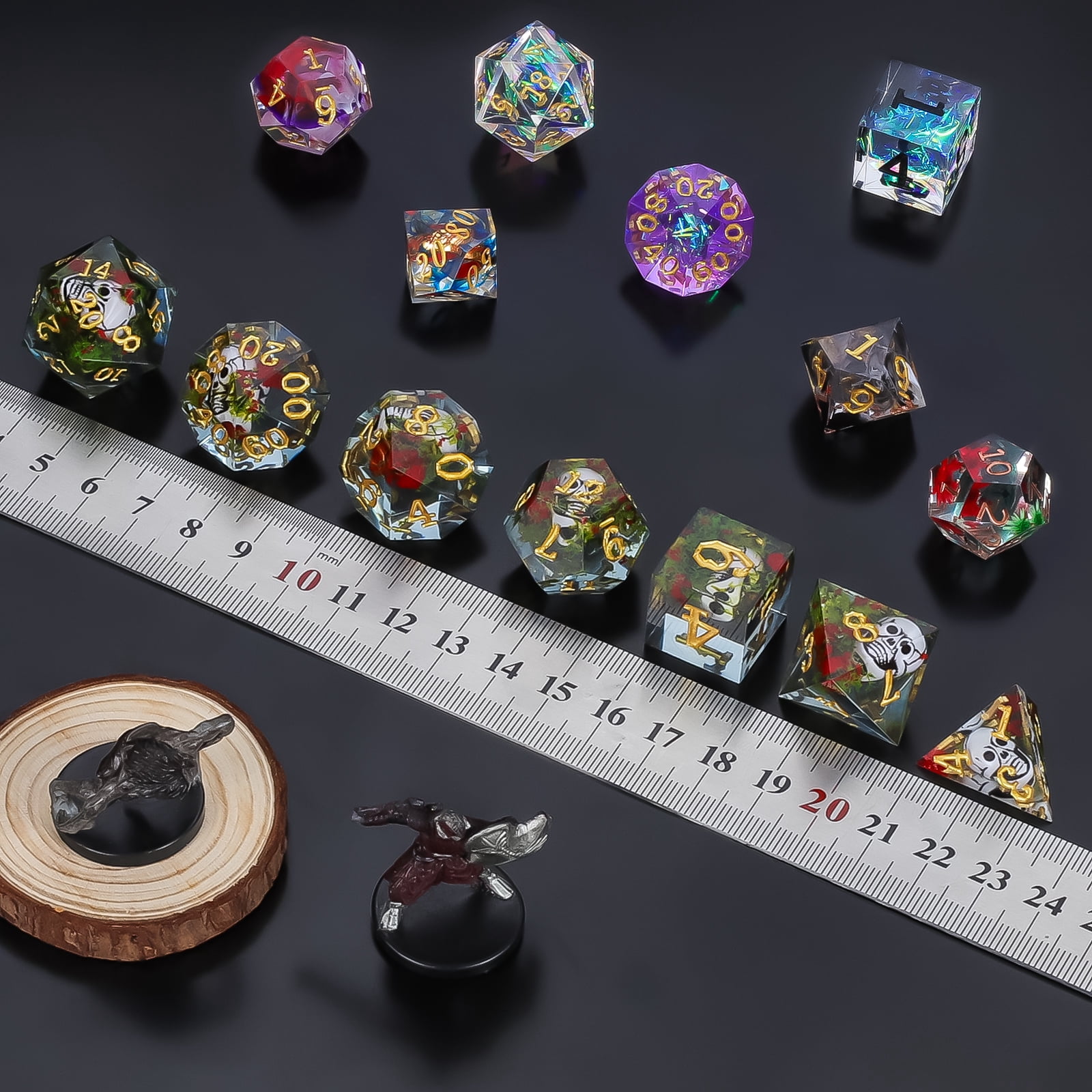 CiaraQ Resin Mystery Dice Set, 7 Pcs Handmade Sharp Edge Polyhedral Dice, Random Various Styles DND Dice & Dice Bag, DND Gifts,