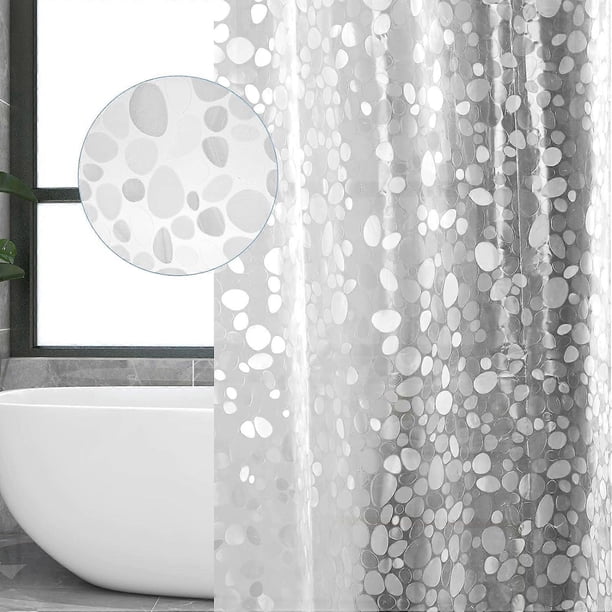 Shower Curtain Transparent,Mould Proof Resistant Waterproof,EVA Weighted Hem(3 Magnets) Andstainless 12 Hooks,thickness 13mm,71 x 71 Inch,Cobblestone