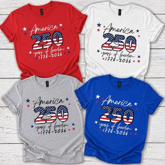 VibeNest Studio Unisex 1776-2026 Anniversary 250 Stars Stripes Patriotic Family Group Matching Graphic T-Shirt
