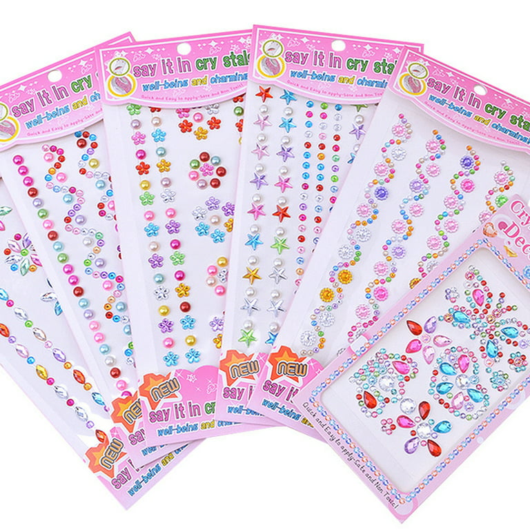 4 Sheets of Decorative Scrapbook Stickers Multi-function Face Gems Gems Stickers (Random Color), Size: 20.00