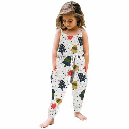 

Tagold Fall Savings Clearance Kids Winter Jumpsuits Romper Christmas Toddler Baby Girl Jumpsuits Cartoon Printing Strap Romper Pants With Pockets