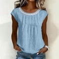 thumbnail image 2 of Summer Cotton Linen Tops,Women's Cotton Linen Blouse Shirt Short Sleeves Round Neck Casual Lace Solid Top for Summer, 2 of 8